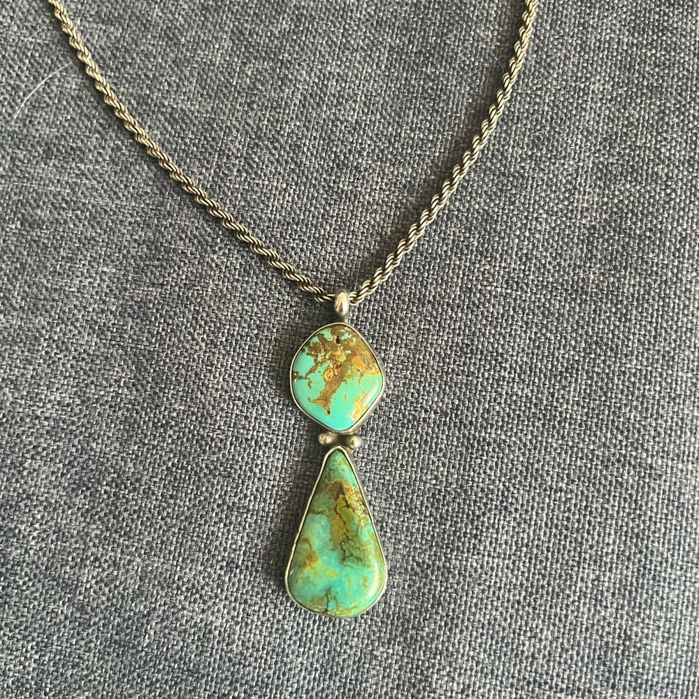 Turquoise and Gold Double Pendant Necklace